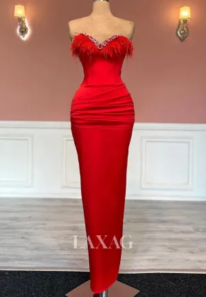 Sweetheart Sleeveless Pleated Mermaid Prom Dress Beaded Fringed Floor-Length Evening Gowns