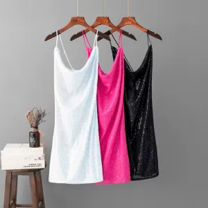 Trend4us Women's Sequin Cowl Neck Mini Dress