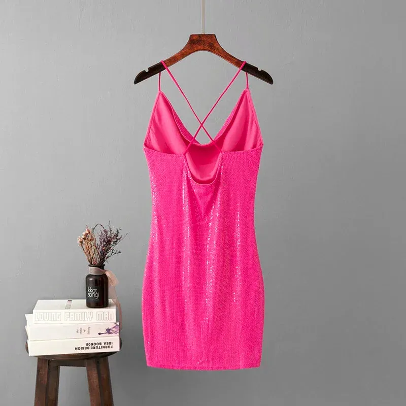 Trend4us Women's Sequin Cowl Neck Mini Dress