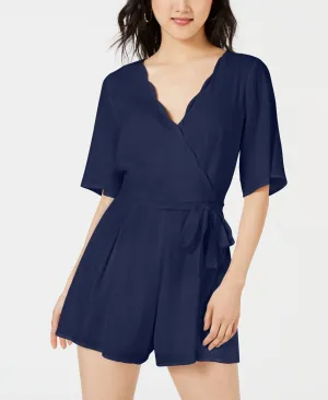Trixxi Junior's Scalloped Wrap Romper Blue Size X-Small