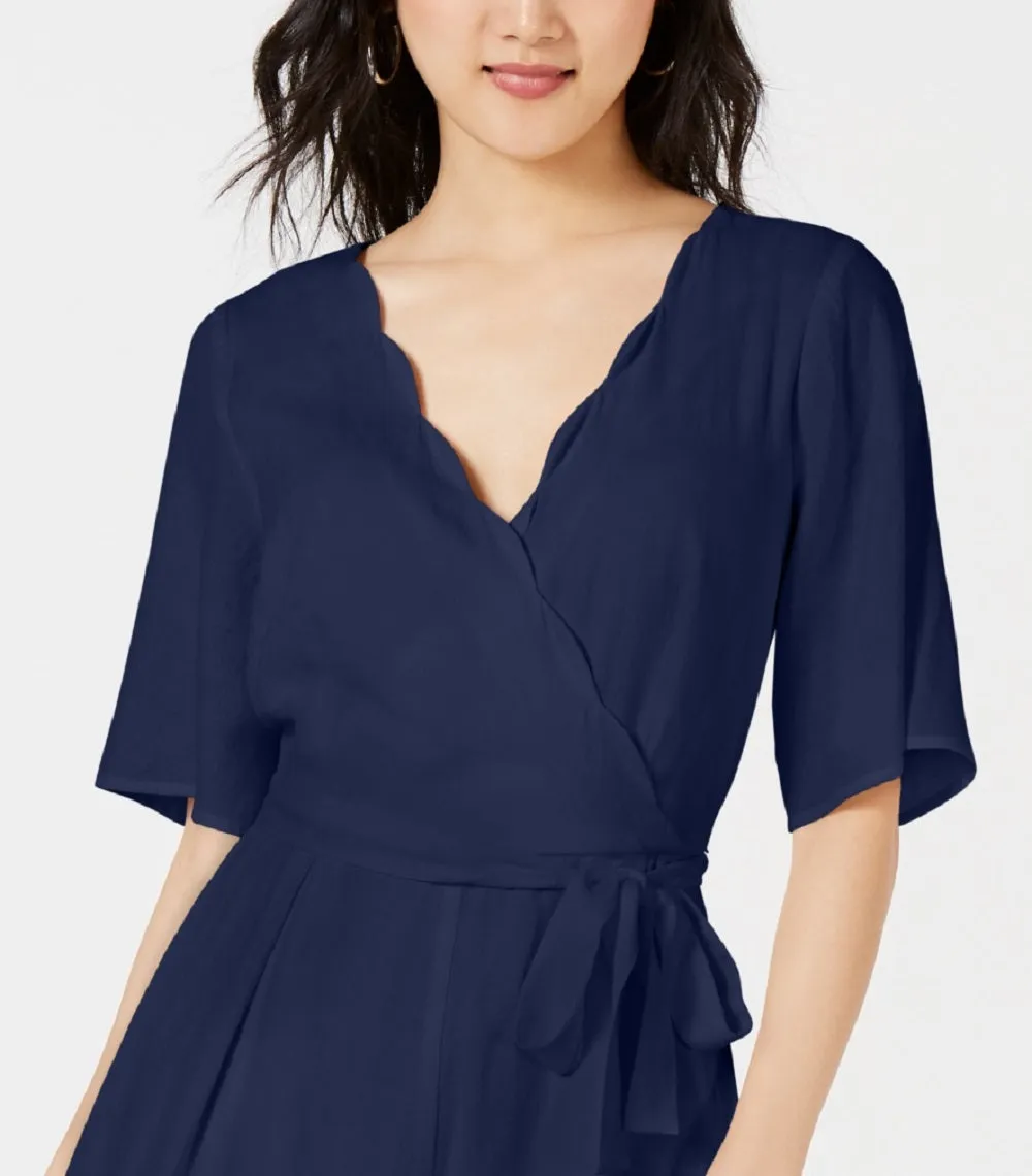 Trixxi Junior's Scalloped Wrap Romper Blue Size X-Small