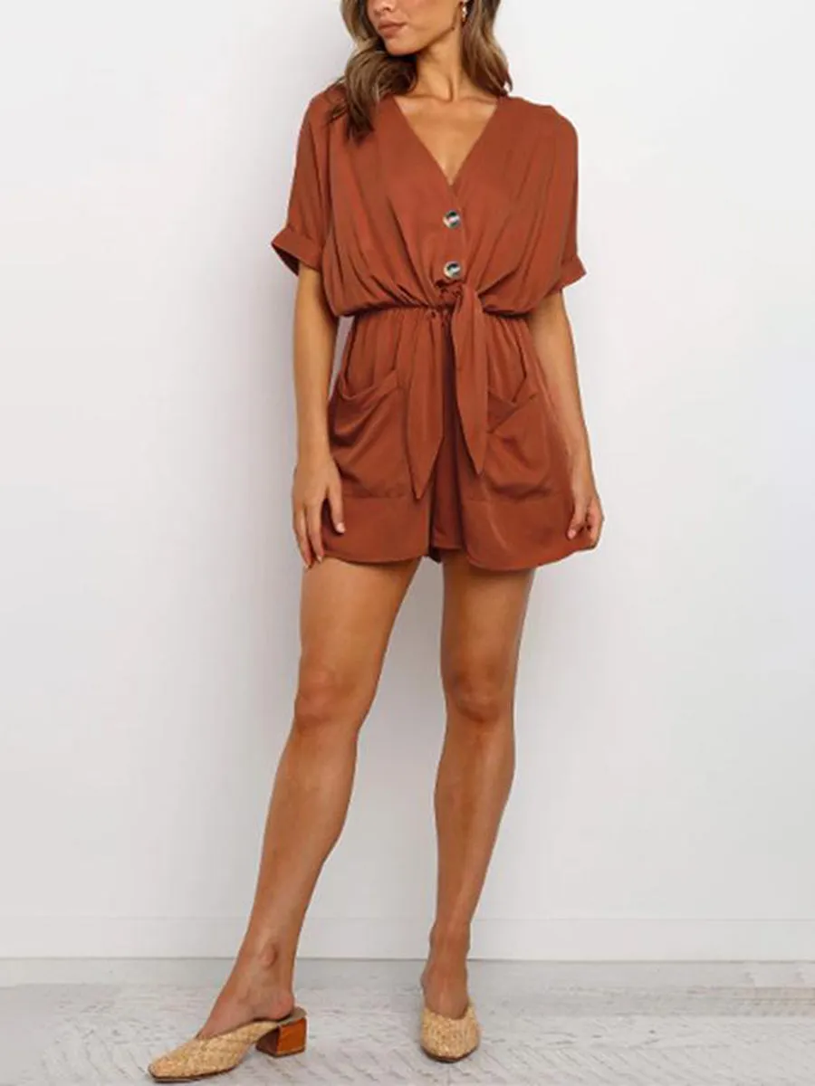 V Neck Pockets Romper