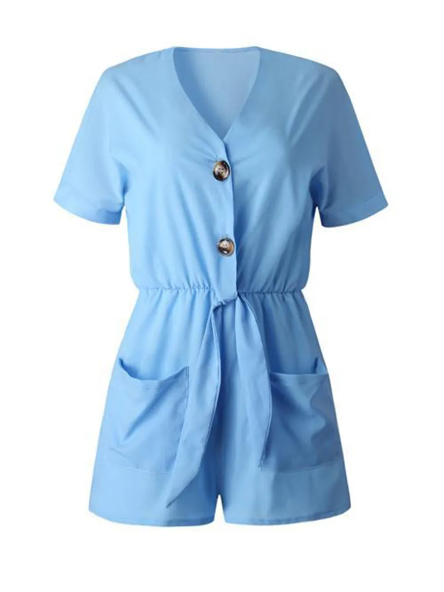 V Neck Pockets Romper