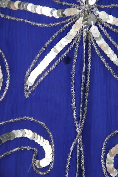 Vintage 1980s Beaded Sequined Party Dress / Blue & Silver