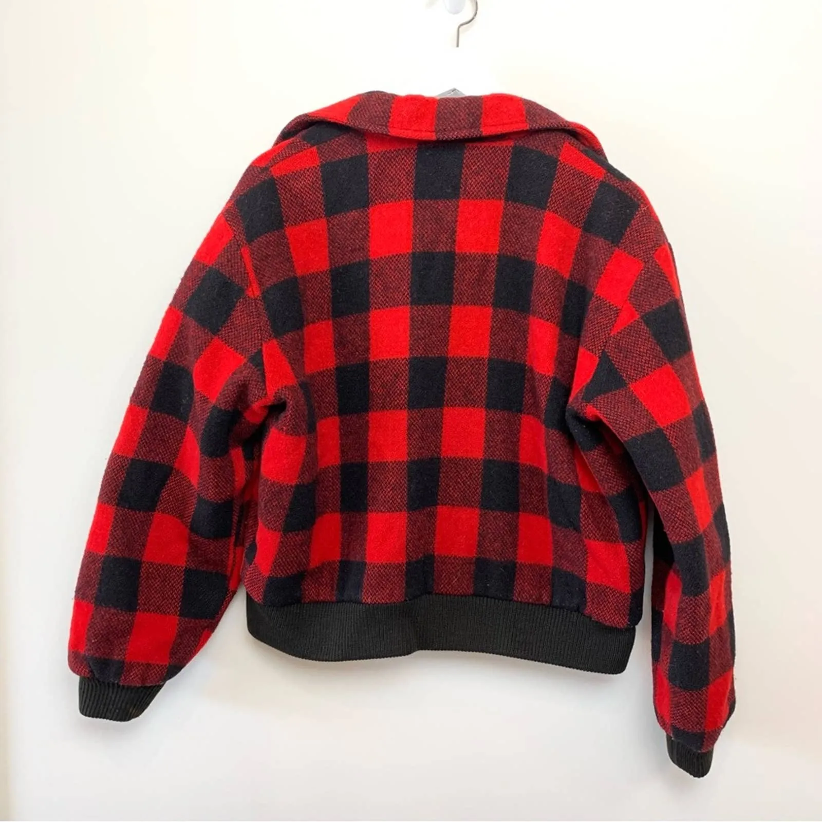 Vintage Johnson Wool Buffalo Plaid Bomber Jacket Red Black Checkered Small