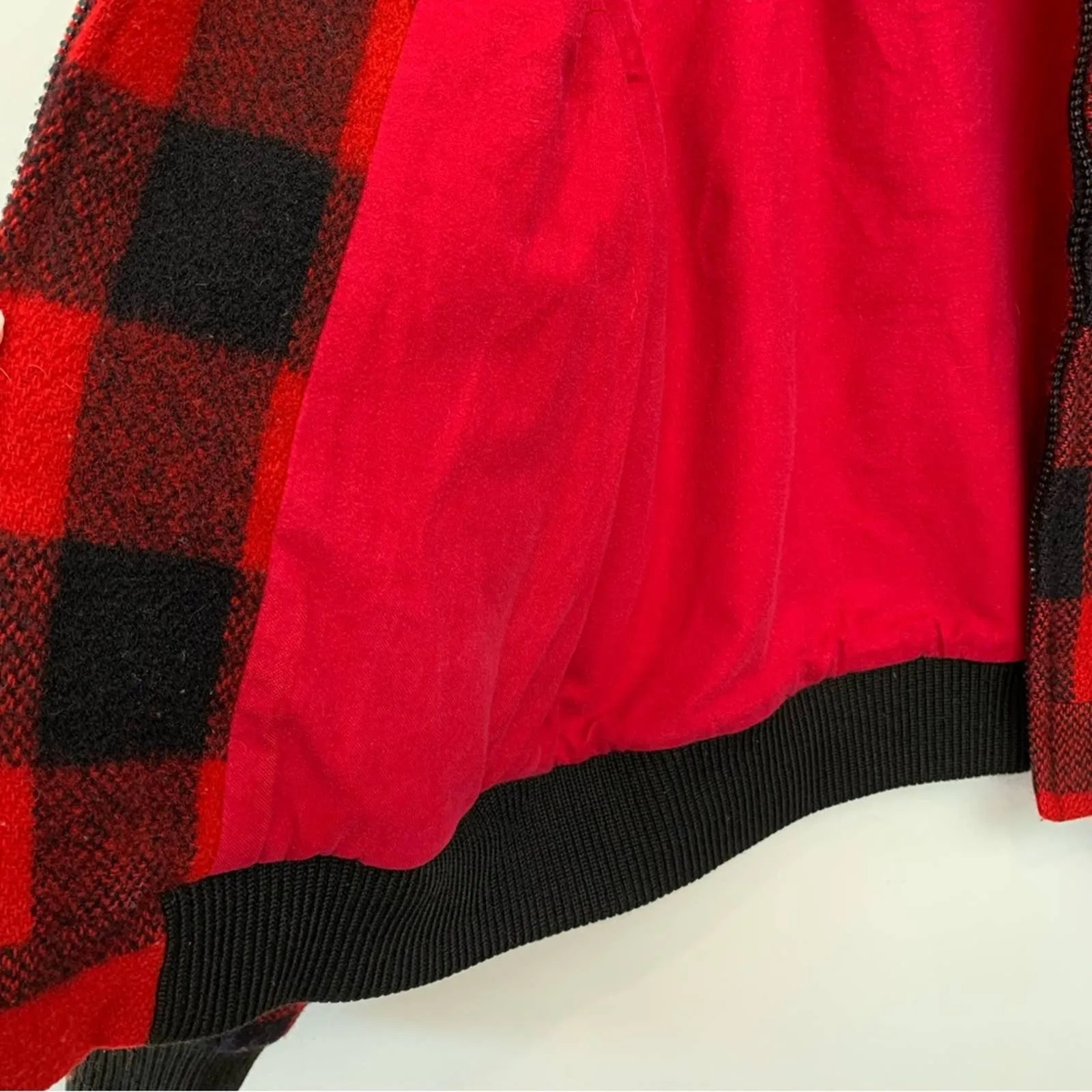 Vintage Johnson Wool Buffalo Plaid Bomber Jacket Red Black Checkered Small