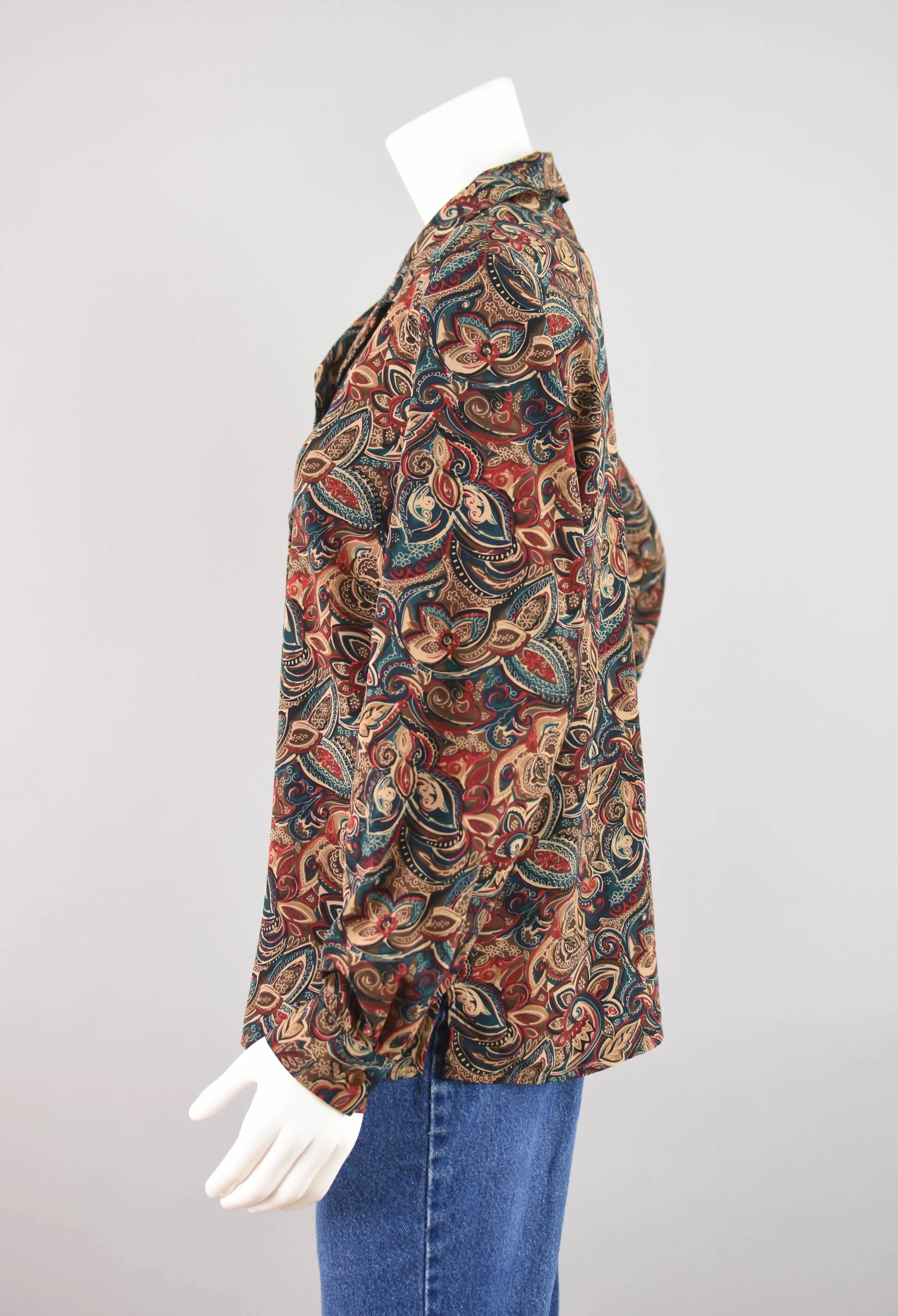 Vintage Paisley Print Long Sleeve Blouse, Women's Size 10