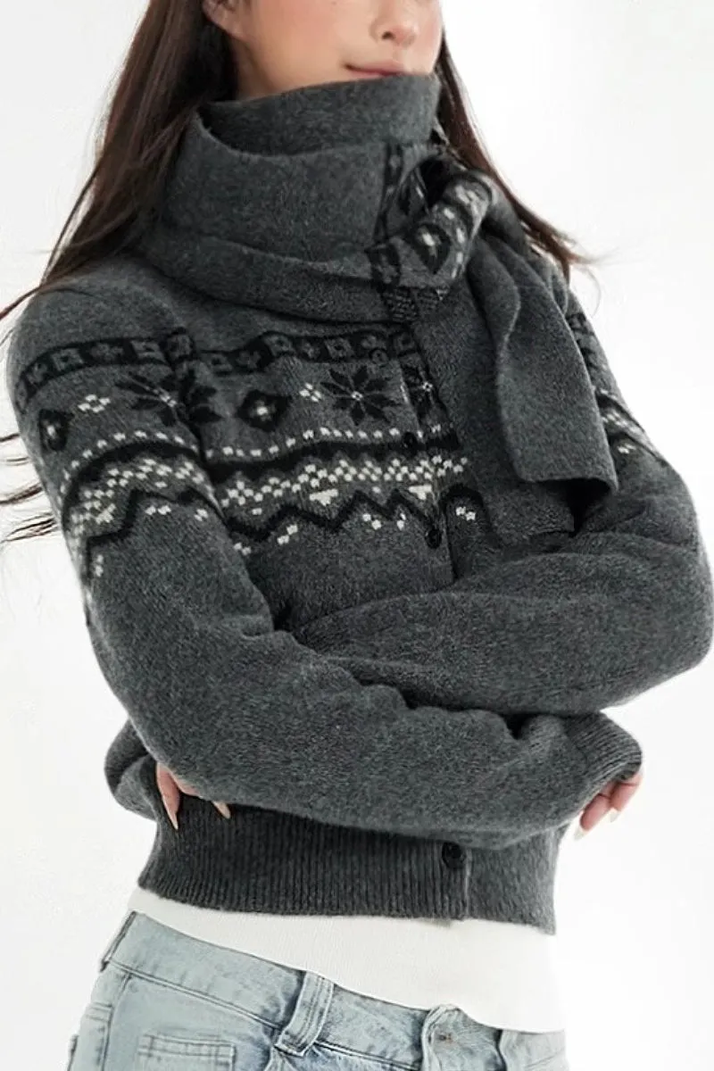 Vintage Wool-Blend Fair Isle Crewneck Cardigan Sweater