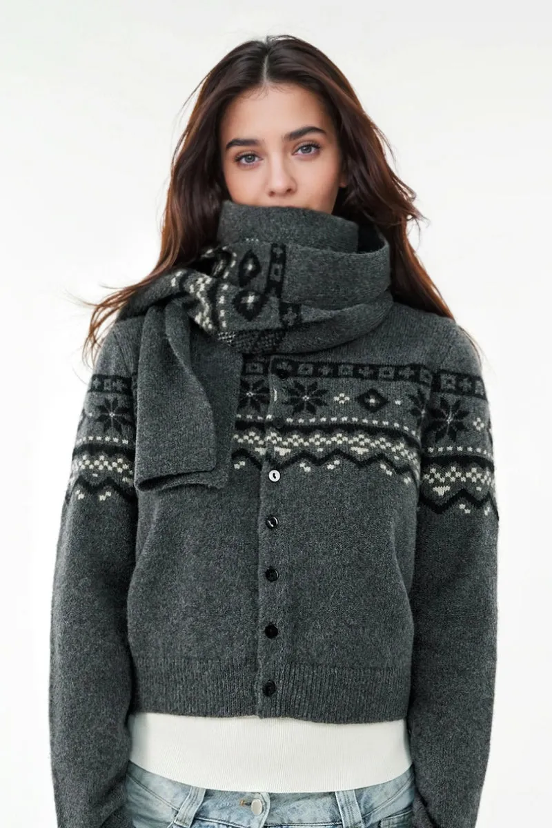 Vintage Wool-Blend Fair Isle Crewneck Cardigan Sweater