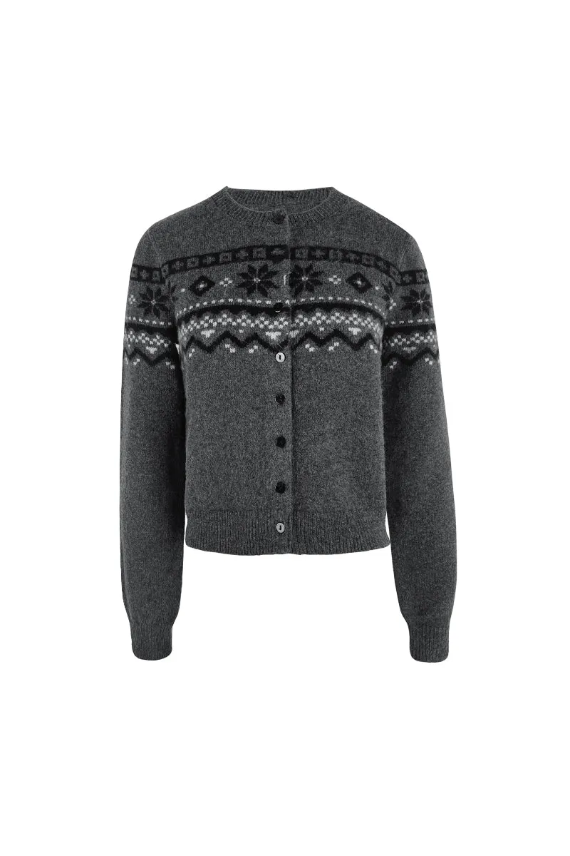 Vintage Wool-Blend Fair Isle Crewneck Cardigan Sweater