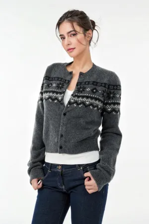 Vintage Wool-Blend Fair Isle Crewneck Cardigan Sweater