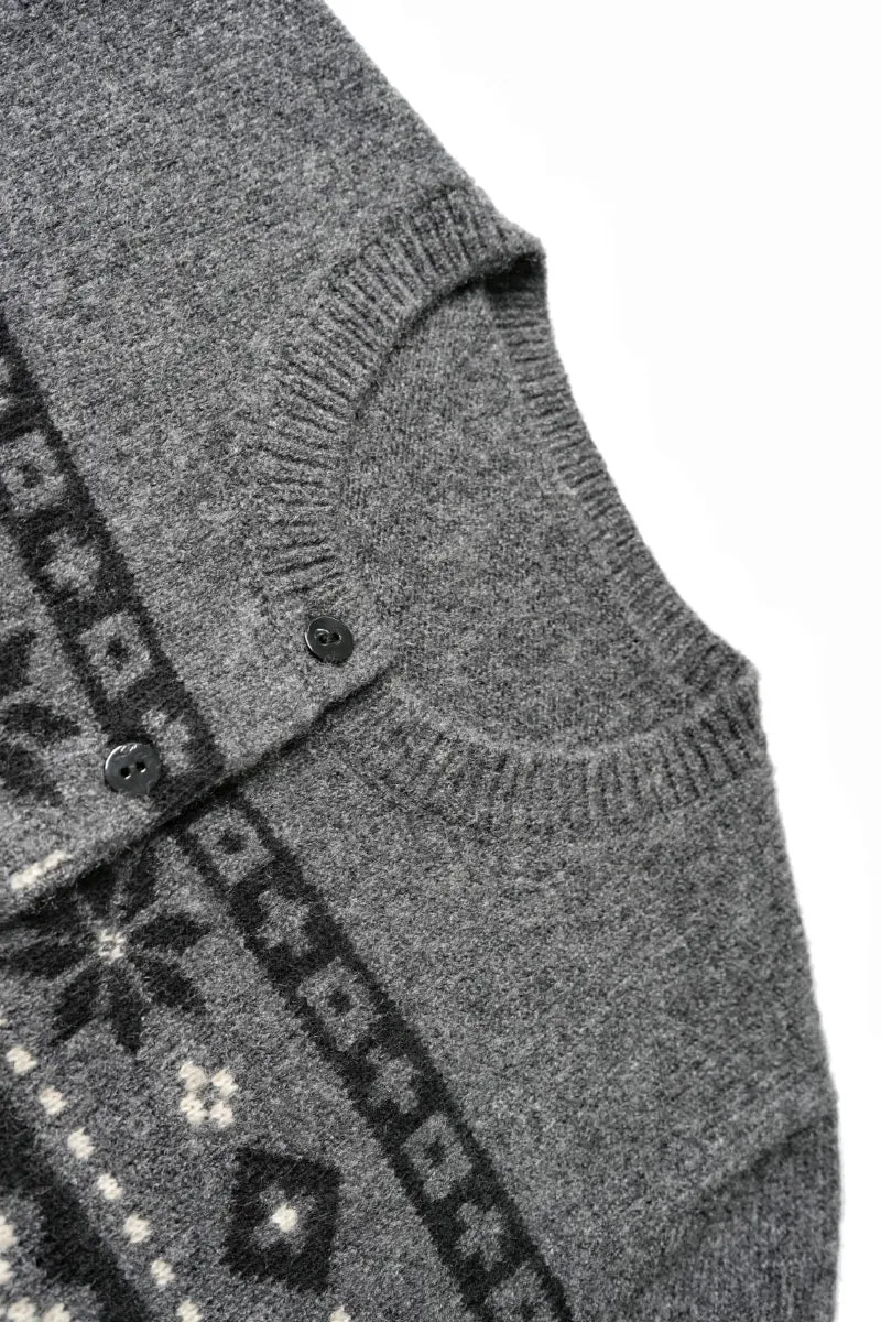 Vintage Wool-Blend Fair Isle Crewneck Cardigan Sweater