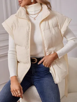Zipper Belted Vest Puffer Coat